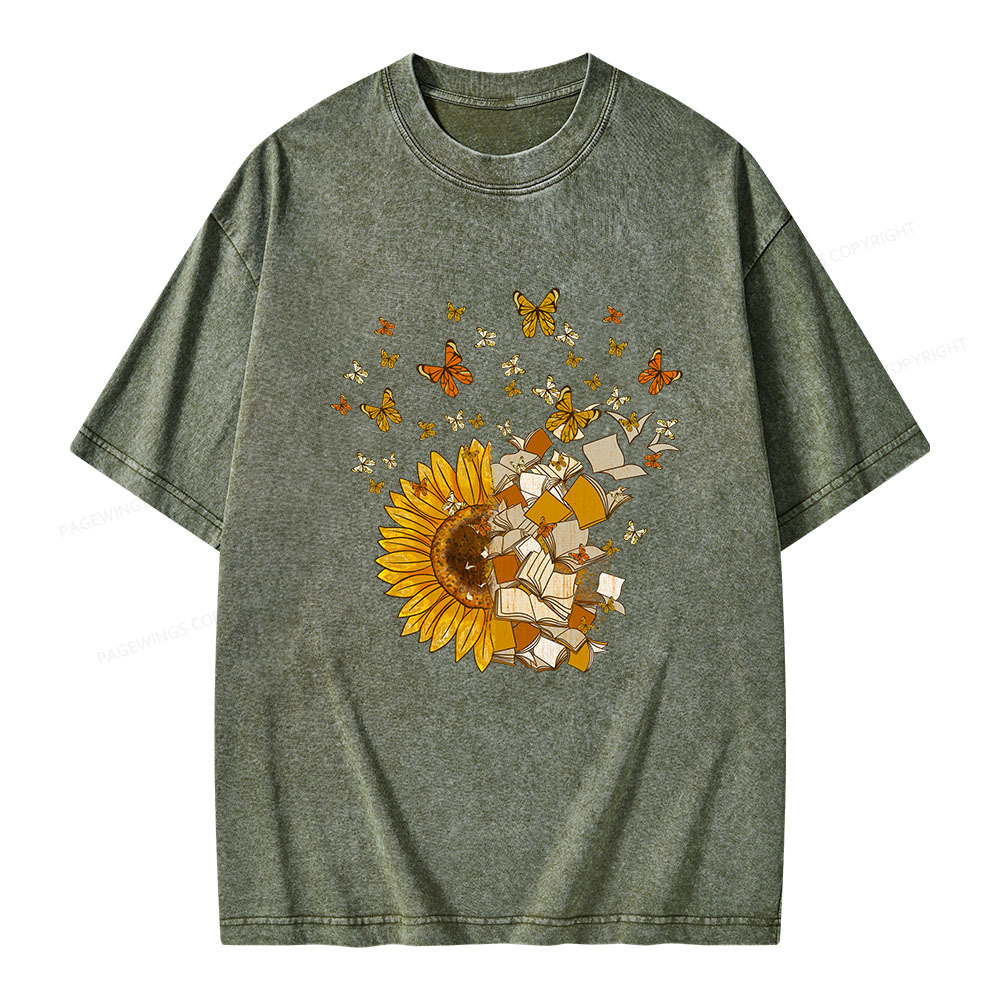 PagewingsSunflower And Book Harmony Unisex Washed T-shirt
