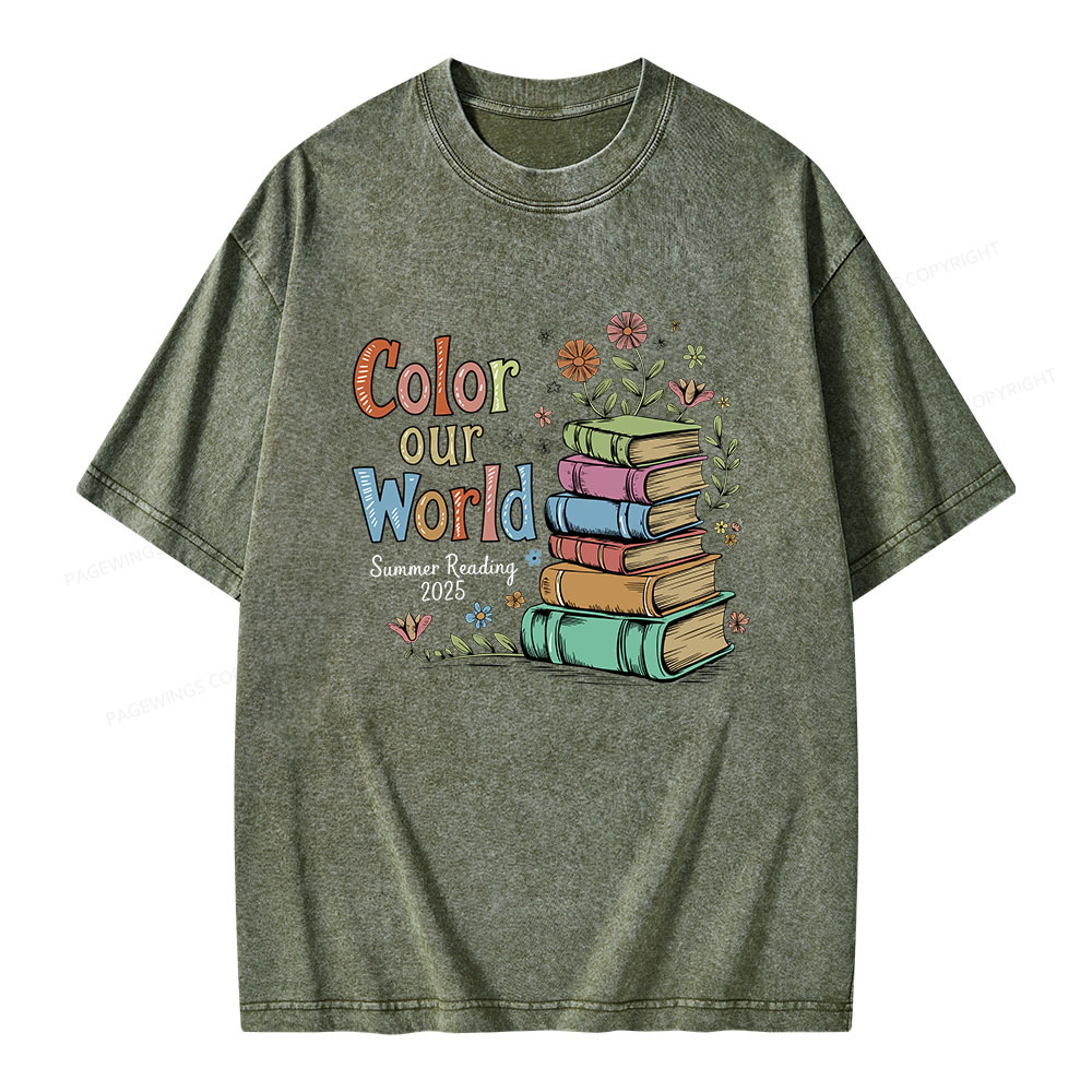 Pagewings Color Our World Summer Reading Unisex Washed T-shirt
