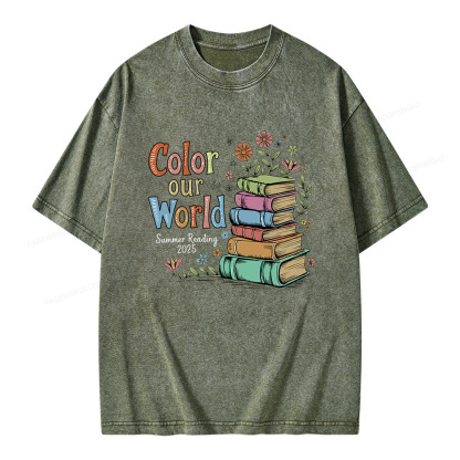 Pagewings Color Our World Summer Reading Unisex Washed T-shirt