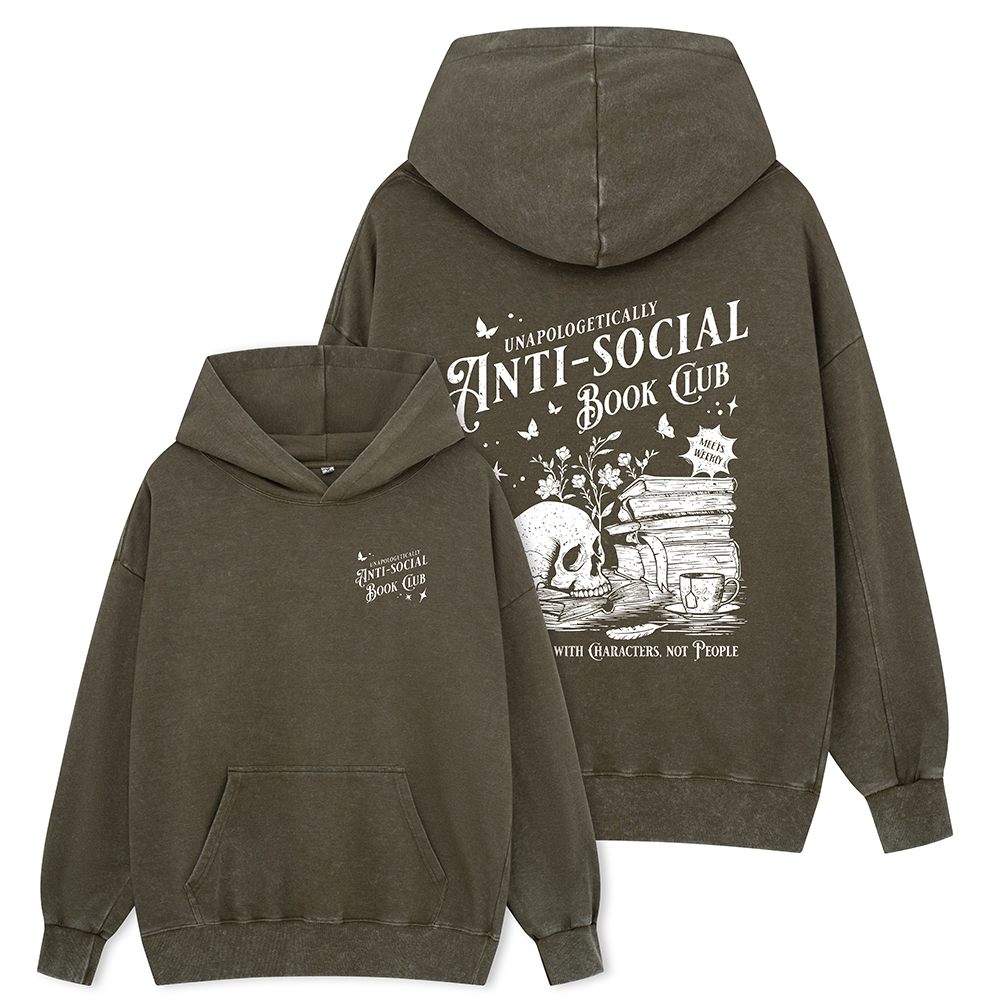 Pagewings Anti-social Book Club Comfort Colors Shirt Unisex Washed Hoodie
