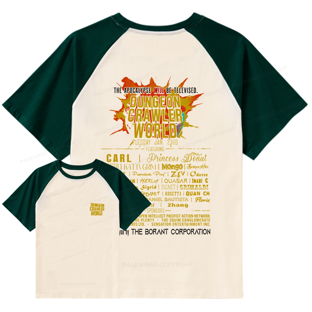 Pagewings Dungeon Crawler World Tour Raglan T-shirt