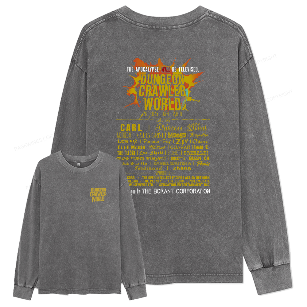 pagewings Dungeon Crawler World Tour Unisex Washed Long Sleeve T-shirt