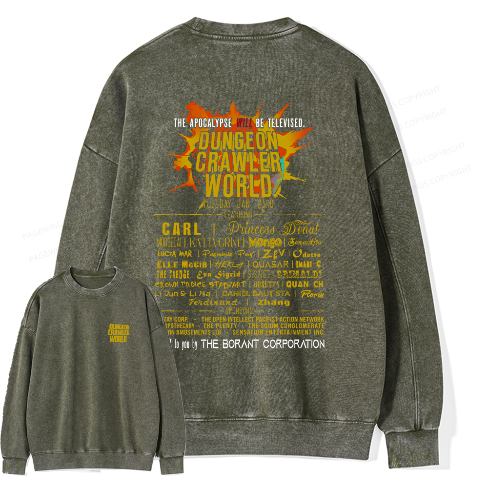Pagewings Dungeon Crawler World Tour Unisex Washed Sweatshirt