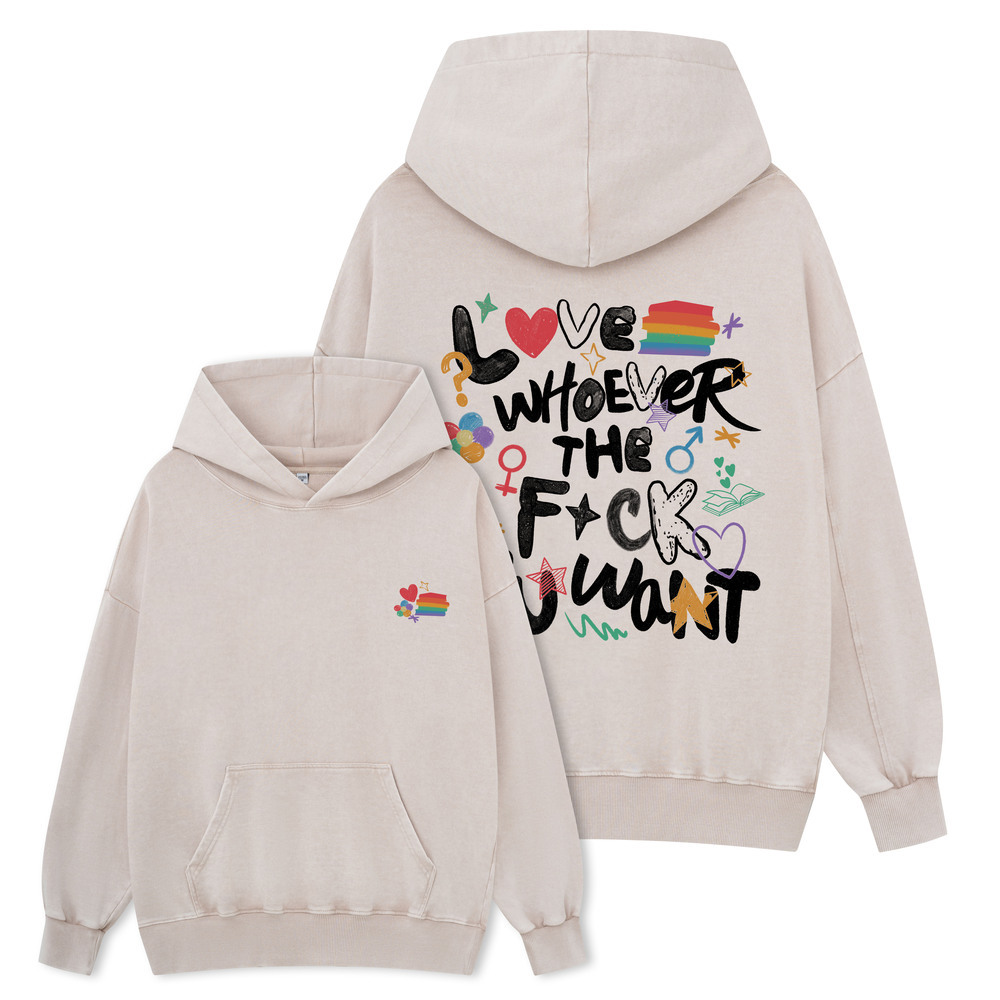 Pagewings Love Whoever The F*ck You Want Unisex Washed Hoodie