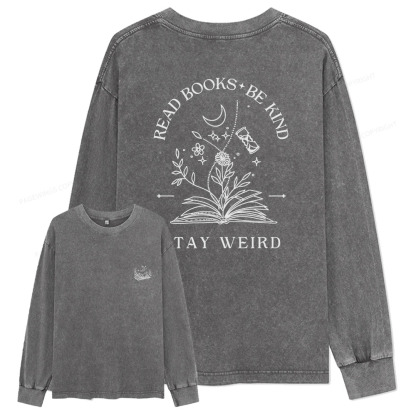 pagewings Comfort Colors Read Books Be Kind Stay Weird Unisex Washed Long Sleeve T-shirt