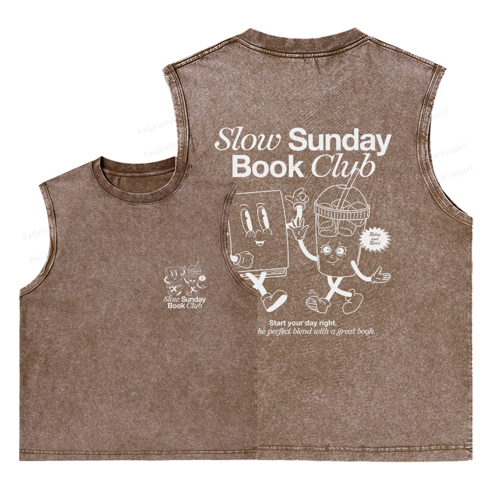 Pagewings Slow Sunday Book Club Unisex Washed Tank Top