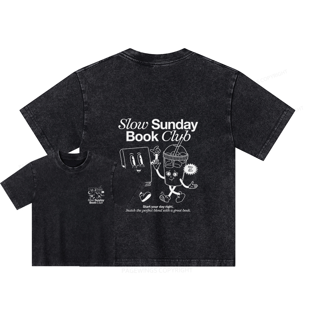 Pagewings Slow Sunday Book Club Unisex Kids Washed T-shirt