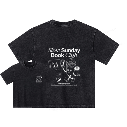 Pagewings Slow Sunday Book Club Unisex Kids Washed T-shirt