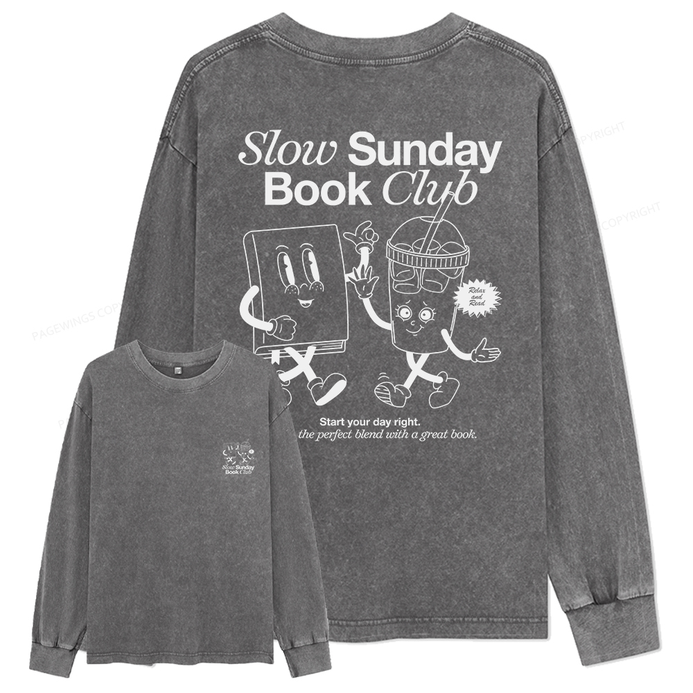 Pagewings Slow Sunday Book Club Unisex Washed Long Sleeve T-shirt
