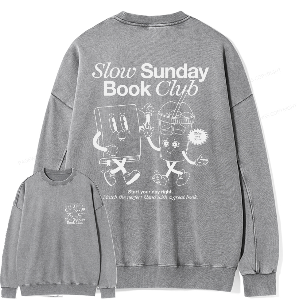 Pagewings Slow Sunday Book Club Unisex Washed Sweatshirt