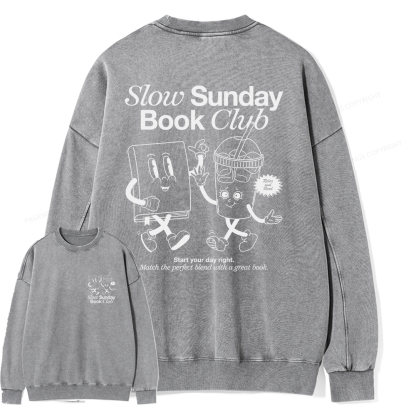 Pagewings Slow Sunday Book Club Unisex Washed Sweatshirt