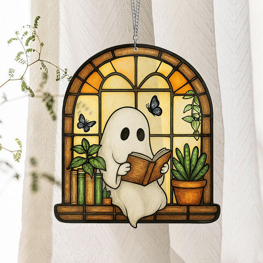 Pagewings Ghost Reading Book Suncatcher Ornament