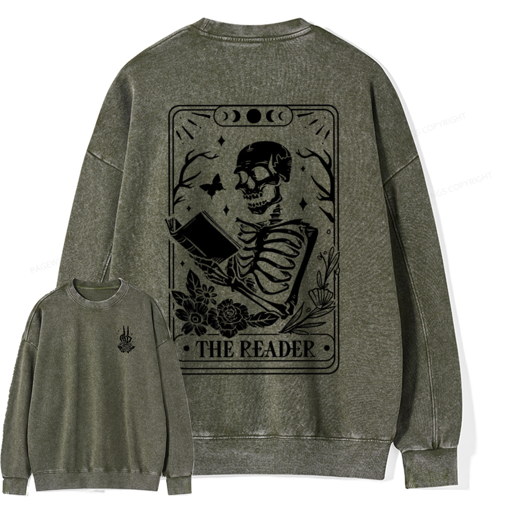 Pagewings The Reader Tarot Card Front And Back Printing Shirt Unisex Washed Sweatshirt