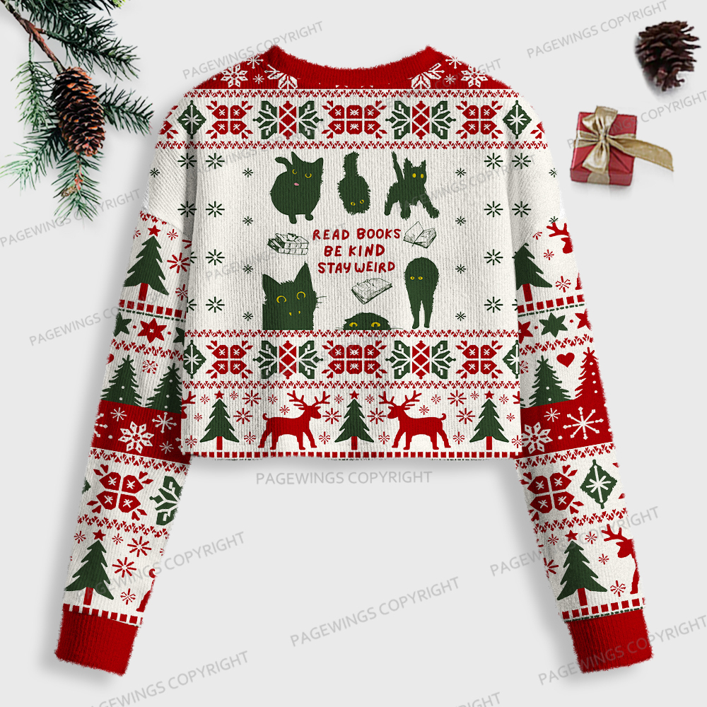 Pagewings Read Books Be Kind Stay Weird Women Ugly Crop Sweatshirt