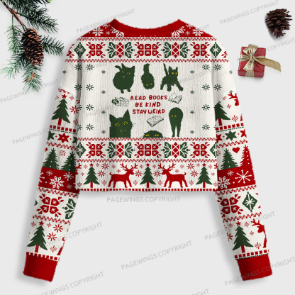Pagewings Read Books Be Kind Stay Weird Women Ugly Crop Sweatshirt