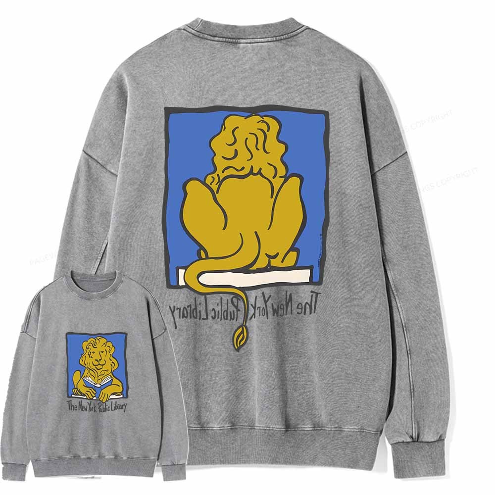 Pagewings Vintage New York Library Tee Unique Find Unisex Bookworm Perfect Gift Unisex Washed Sweatshirt