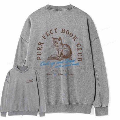 Pagewings  Book Club T-shirt For Cat Lovers Unisex Washed Sweatshirt