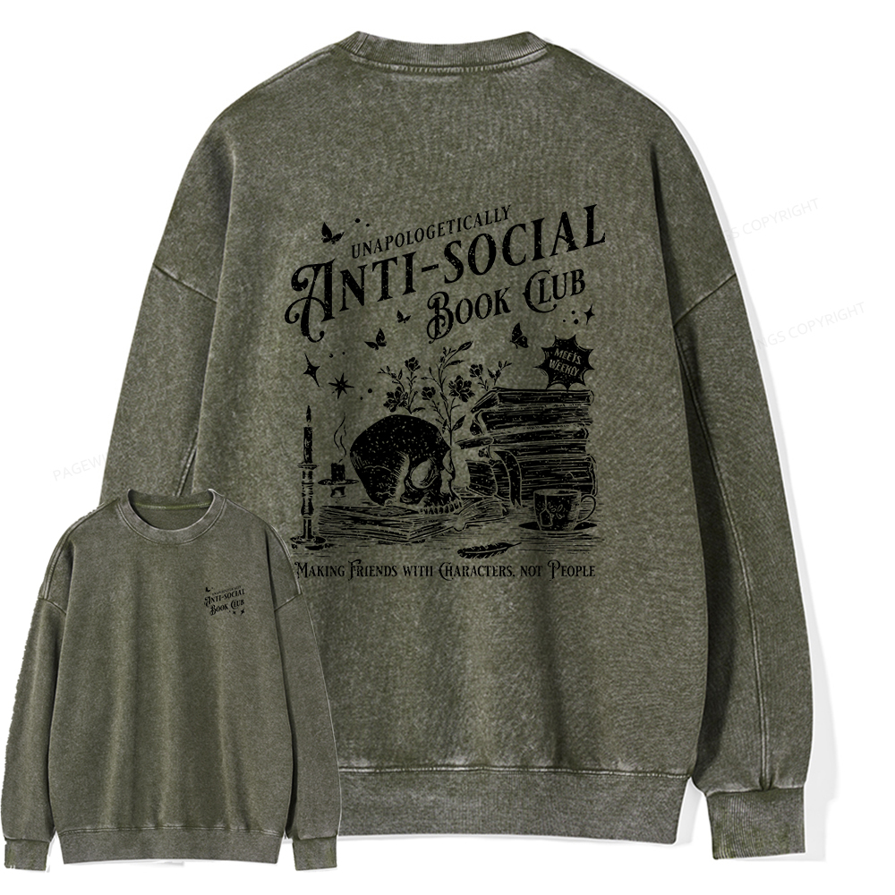 Pagewings Anti-social Book Club Comfort Colors Shirt Unisex Washed Sweatshirt