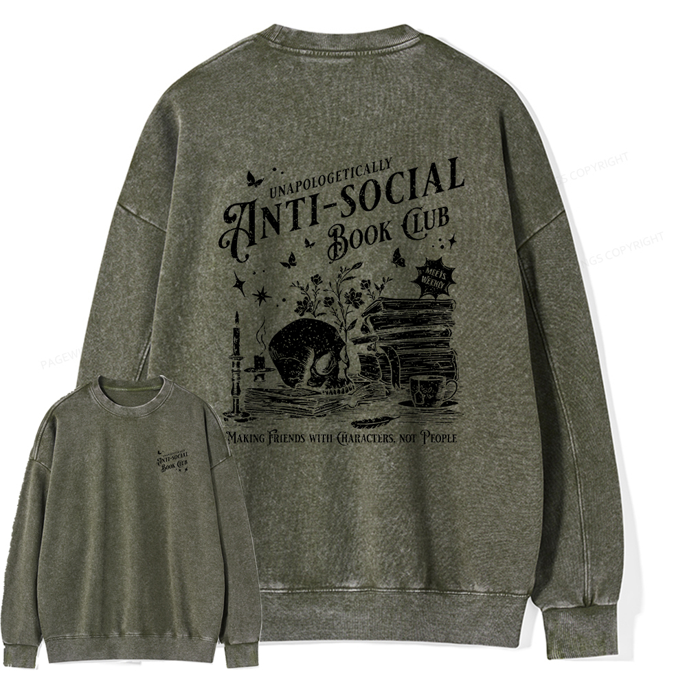 Pagewings Anti-social Book Club Comfort Colors Shirt Unisex Washed Sweatshirt