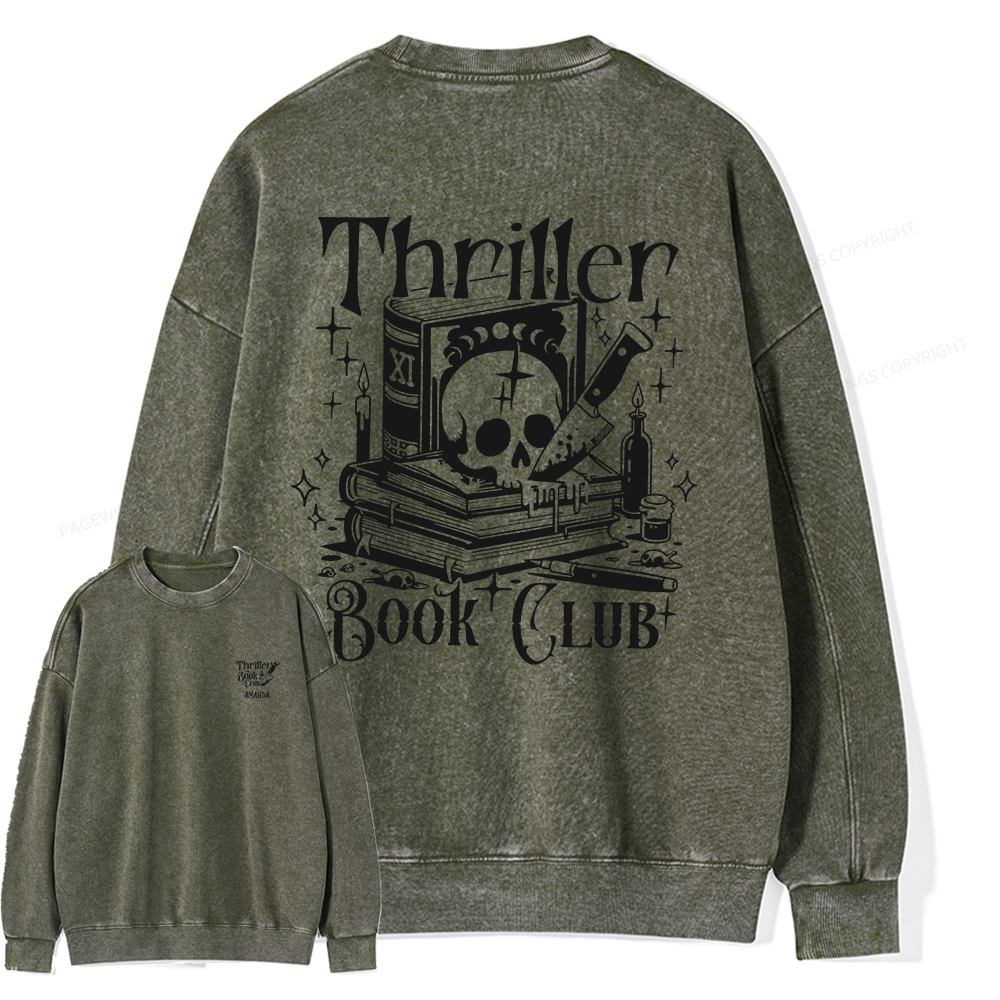 Pagewings Thriller Book Club Shirt Unisex Washed Sweatshirt