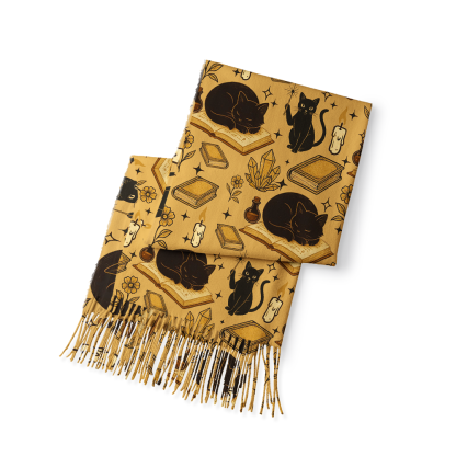 Pagewings Autumn Cat Bookish Long Fringe Scarf