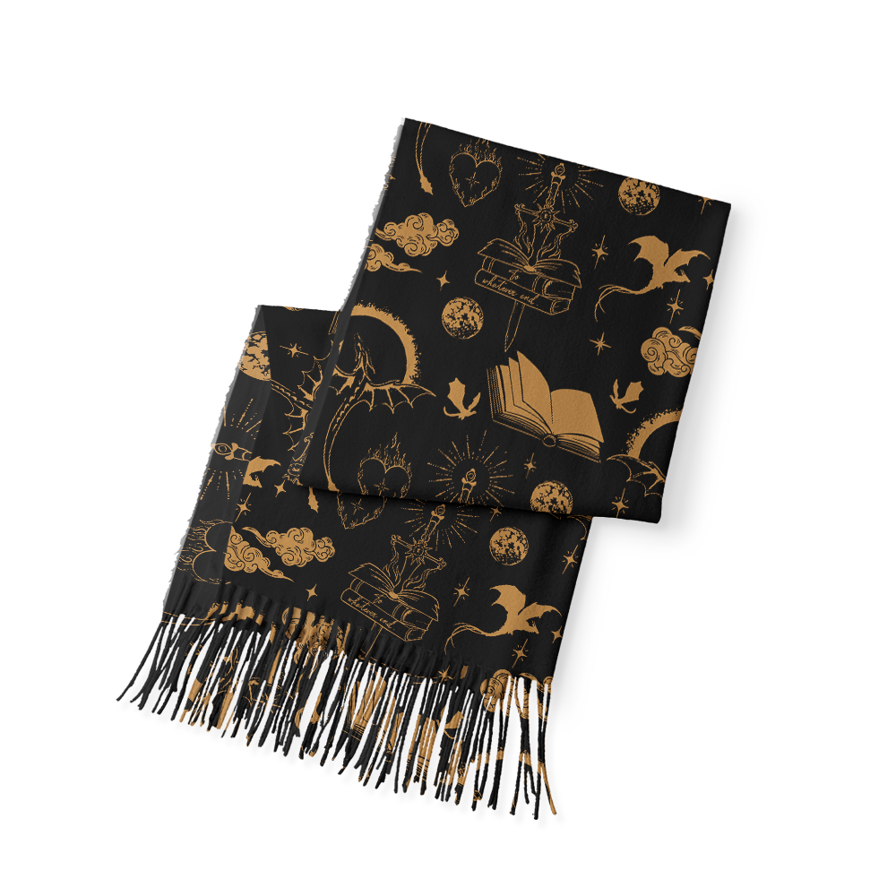Pagewings Fantasy Dragon Book Long Fringe Scarf