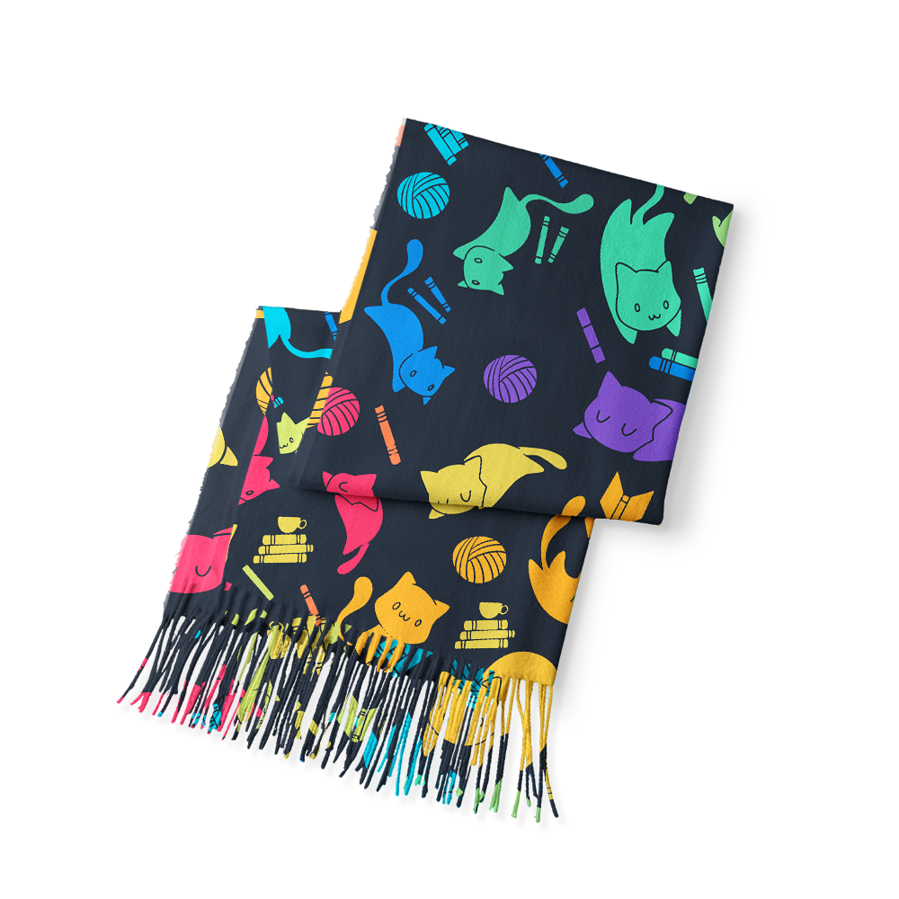 Pagewings Rainbow Cat Read Long Fringe Scarf