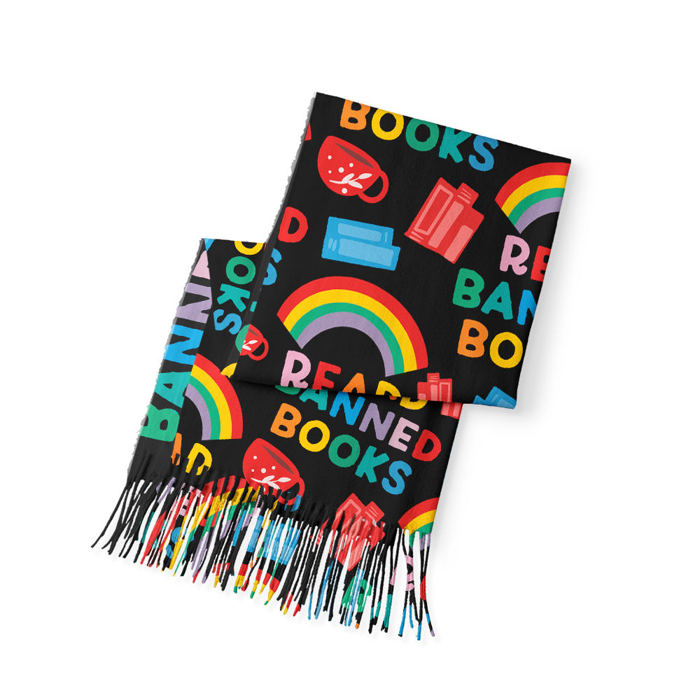Pagewings Read Banned Books Long Fringe Scarf