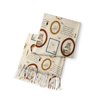 Pagewings Cat Reading  Long Fringe Scarf 