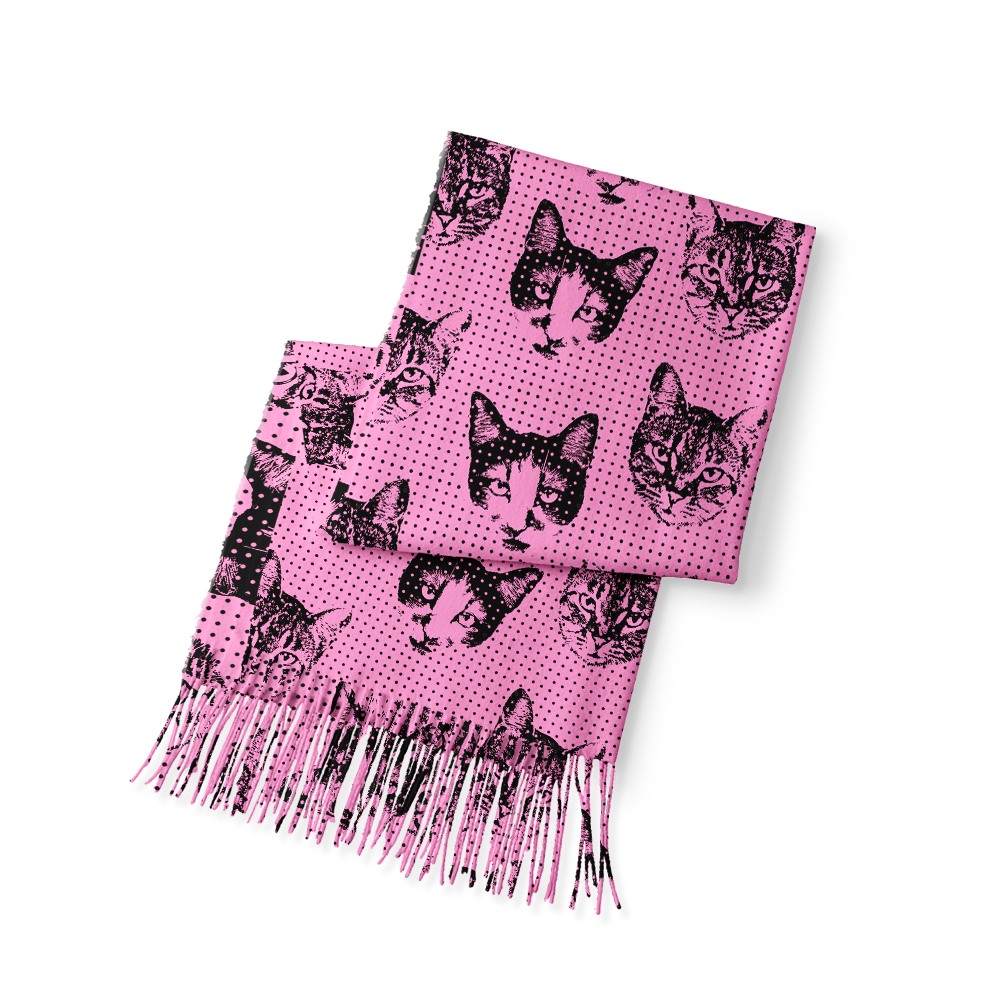 Pagewings Cat Reading Long Fringe Scarf