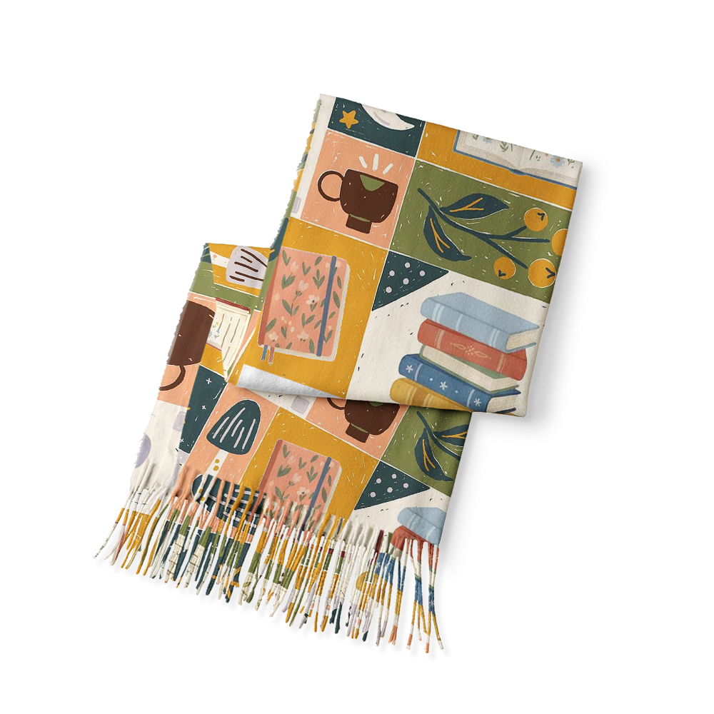 Pagewings Bookish Long Fringe Scarf
