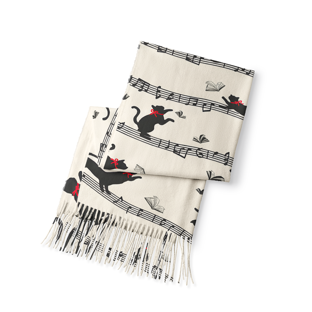 Pagewings Cat Reading Long Fringe Scarf