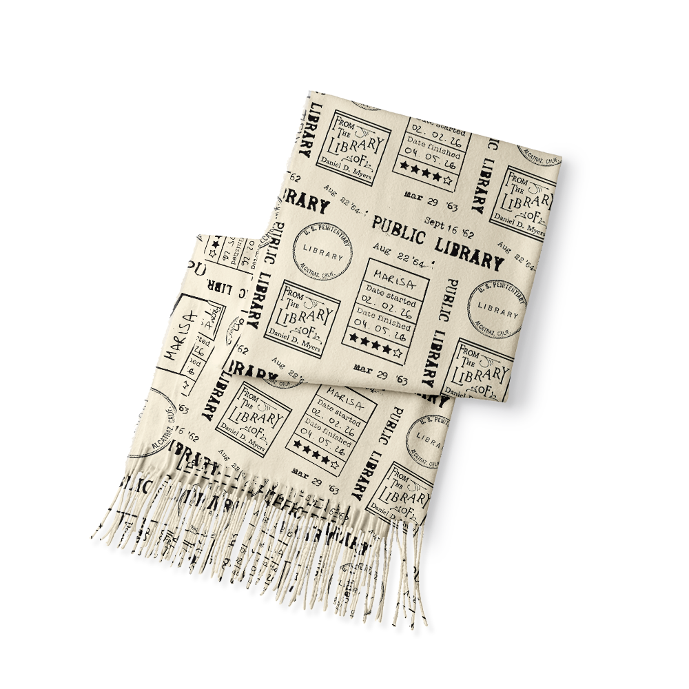 Pagewings Library Stamp Long Fringe Scarf