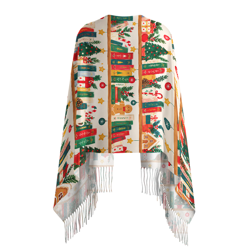 Pagewings Christmas Bookish Long Fringe Scarf 