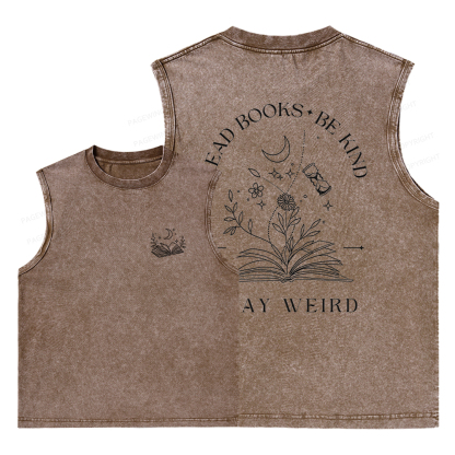 Pagewings Comfort Colors Read Books Be Kind Stay Weird Unisex Washed Tank Top