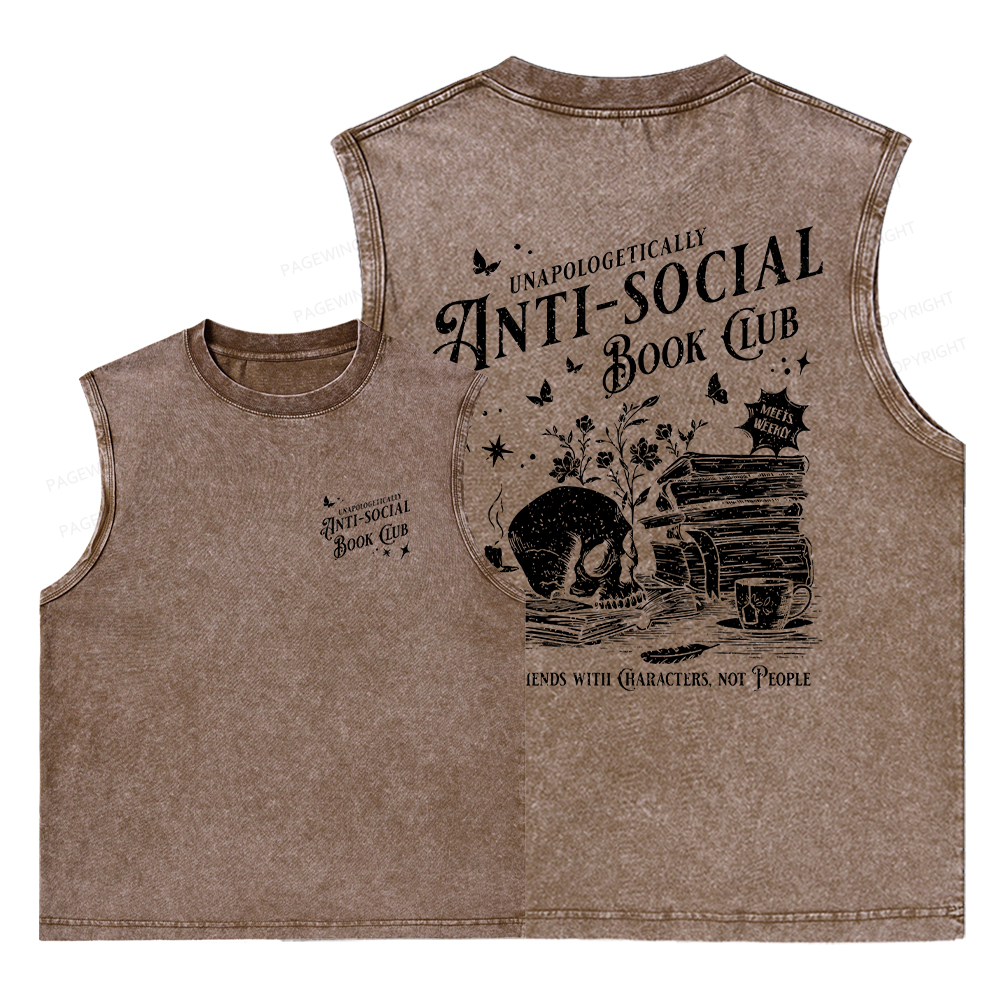 Pagewings Anti-social Book Club Comfort Colors Unisex Washed Tank Top