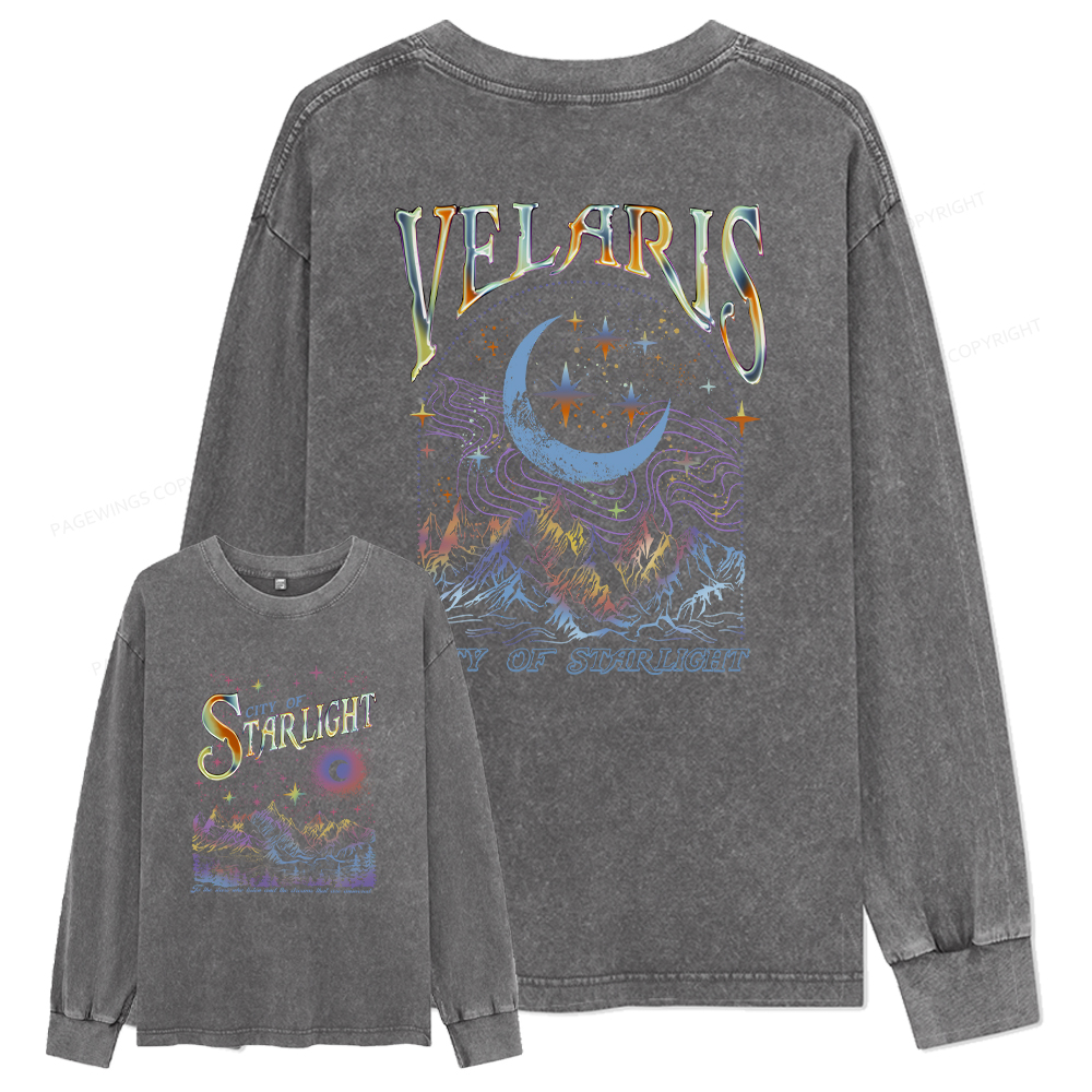 pagewings Velaris City Of Starlight ACOTAR Two-Sided Unisex Washed Long Sleeve T-shirt