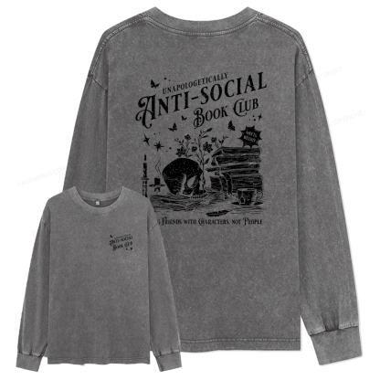 pagewings Anti-social Book Club Comfort Color Unisex Washed Long Sleeve T-shirt