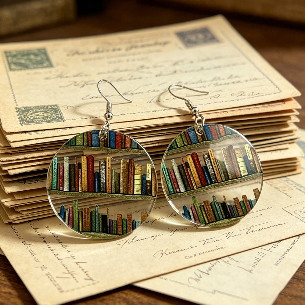 Pagewings Funny Books Round Earrings
