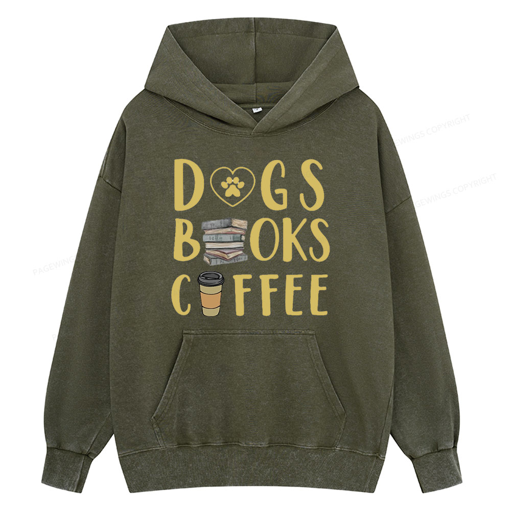 Pagewing Dogs, Books, Coffee Unisex Washed Hoodie