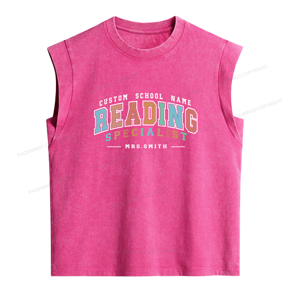 Pagewings Personalized Librarian Teacher Women's Washed Tank Top