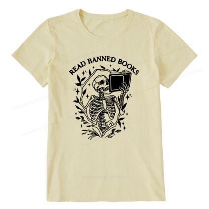 Pagewings Read Banned Books Skeleton Halloween Goth Protest T-Shirt Unisex Classic T-shirt
