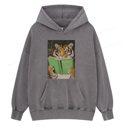 Pagewings Motivational Tiger Reading Unisex Washed Hoodie