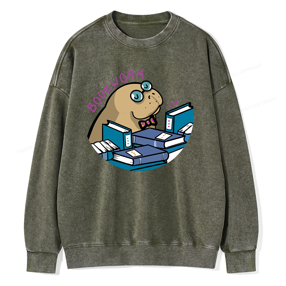 Pagewing Books Worm And Reading in Library Forever Unisex Washed Sweatshirt