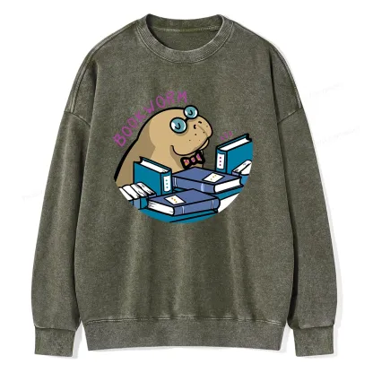Pagewing Books Worm And Reading in Library Forever Unisex Washed Sweatshirt