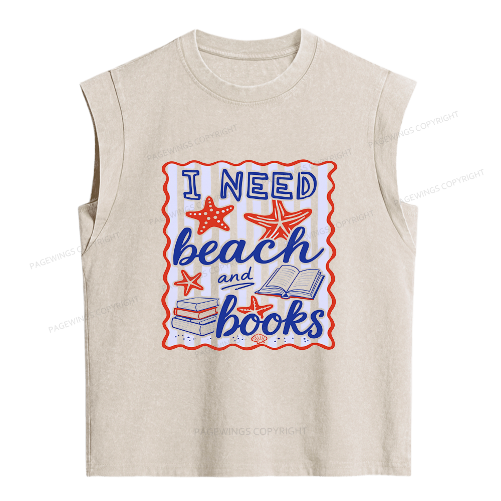 Pagewings I Need Beach Books Women's Washed Tank Top