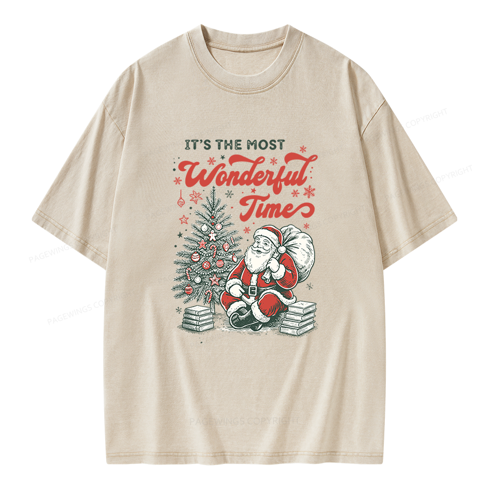 Pagewings Santa Christmas Unisex Washed T-shirt