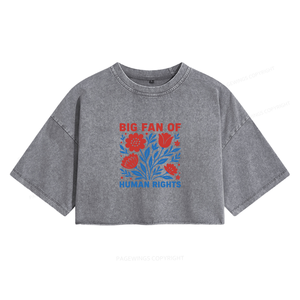 Pagewings Big Fan Of Human Rights Women's Washed Cropped T-shirt