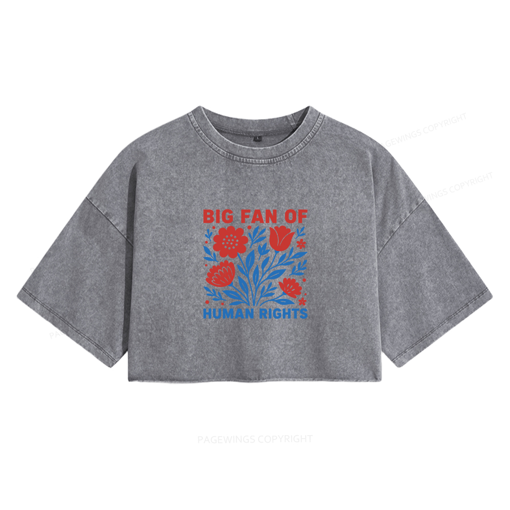 Pagewings Big Fan Of Human Rights Women's Washed Cropped T-shirt