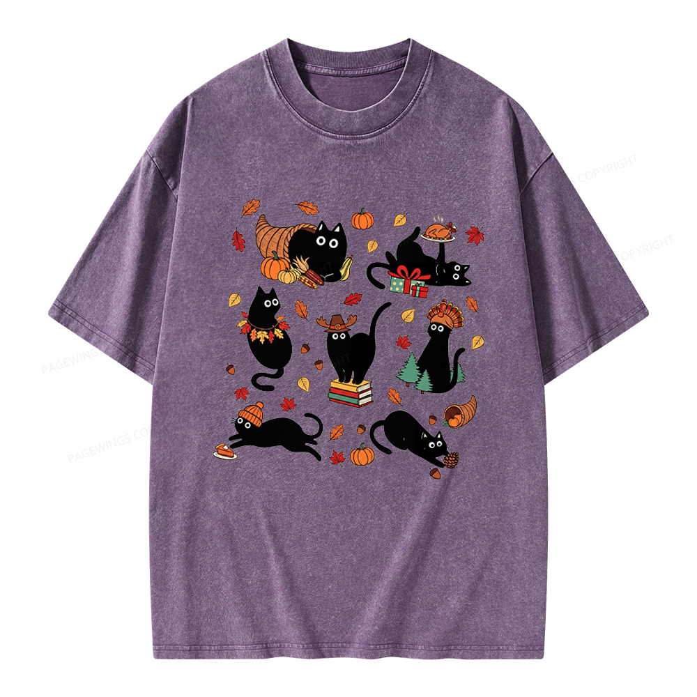 Pagewings Thanksgiving Cat Unisex Washed T-shirt